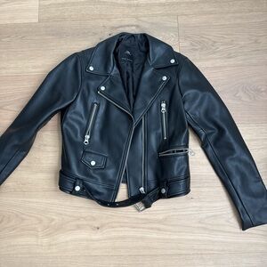 Zara Black Leather Biker Jacket with Silver Details